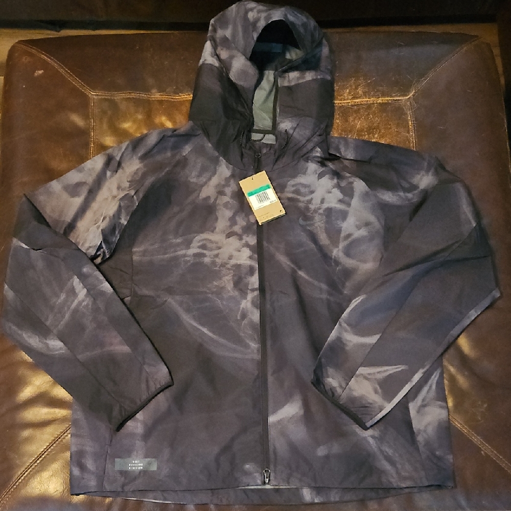 Nike Black and Gray Hooded Rain Jacket